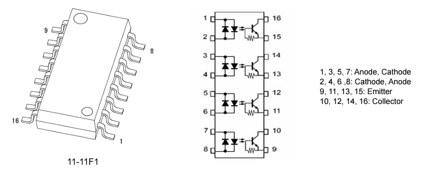 Mechanical Drawing - Toshiba TLP294-4 Transistor Output Optocouplers